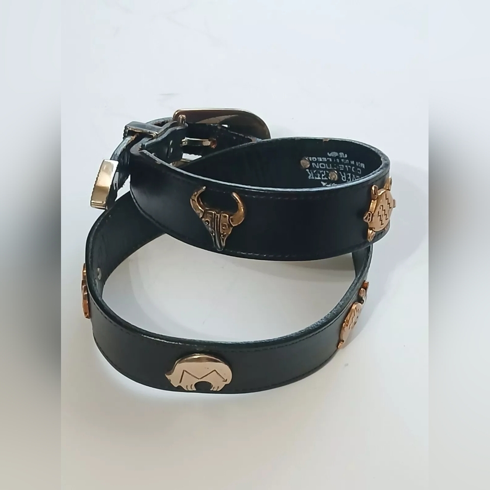 VTG Silver Creek Belt Sz 28 Black Leather Southwestern Metal Animals - Picture 10 of 12